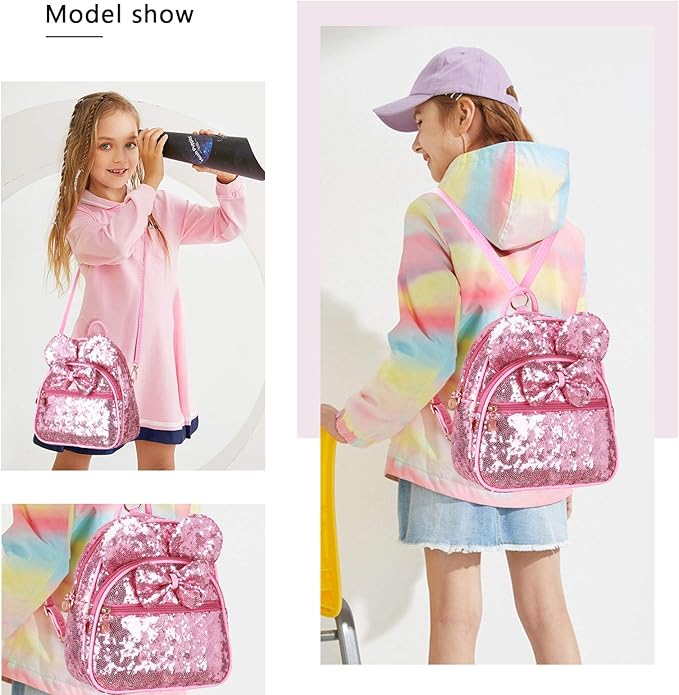 KL928 Girls Mini Backpack Bowknot Polka Dot Cute Small Daypacks Convertible Shoulder Bag Purse for Women