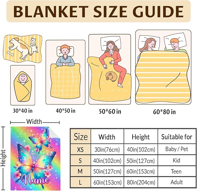 Butterfly Blankets and Throws Personalized Blankets for Kids Teens Adults, 60x80 Inches Twin Size Lightweight Soft Comfy Custom with Name Throw for Living Room Home Decor