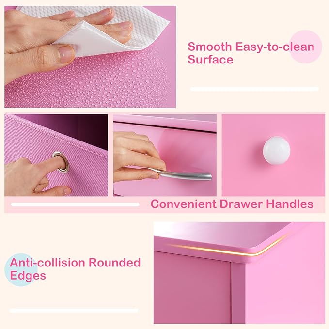 Costzon Kids Vanity with Lights, Princess Makeup Dressing Desk with Mirror and Stool, Storage Drawers, Shelves, Kids Vanity Table and Chair Set for Little Girls (Pink)