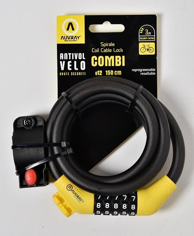 Bicycle Motorcycle Coiled Cable Lock Anti Theft (Coile Cable Combi)