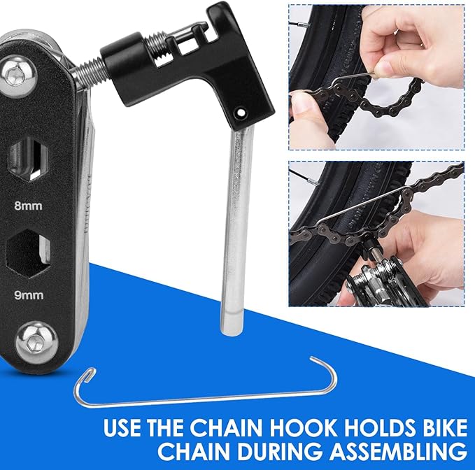 WOTOW Bike Repair Tool Kit & Bike Saddle Bag, 14 in 1 Bike Chain Tool Hex Key Wrench Maintain Accessories Multitool Set with Portable Under Seat Bag for Road Mountain Commuter Bicycle