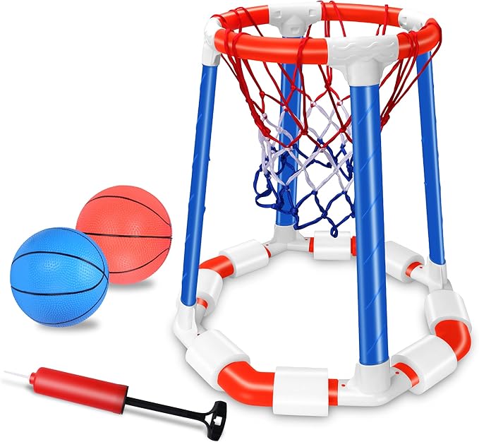 Pool Basketball Hoop Floating Set, Pool Toys and Pool Games for Kids and Adults, Durable Basketball Hoop with Balls Pump for Pool, Outdoor Swimming Water Play Family Party, Pool Basketball for Summer