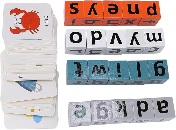 Premium Wooden Alphabet Stacking Blocks, Educational Toys for Toddlers, Improve Vocabulary Early Learning ABC Letter Blocks for Learning English Speaking and Listening Skills, Wood + Paper