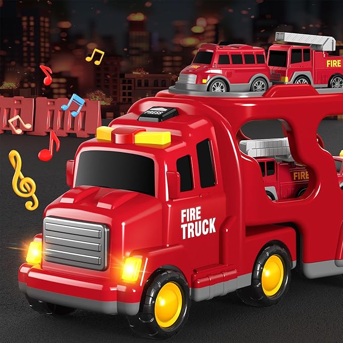 7 in 1 Fire Trucks Cars Toys for Toddlers 3-5, Boy Toddler Car Truck Toys with Light Sound, Birthday Gifts Toys for 3 4 5 6 Year Old Boy