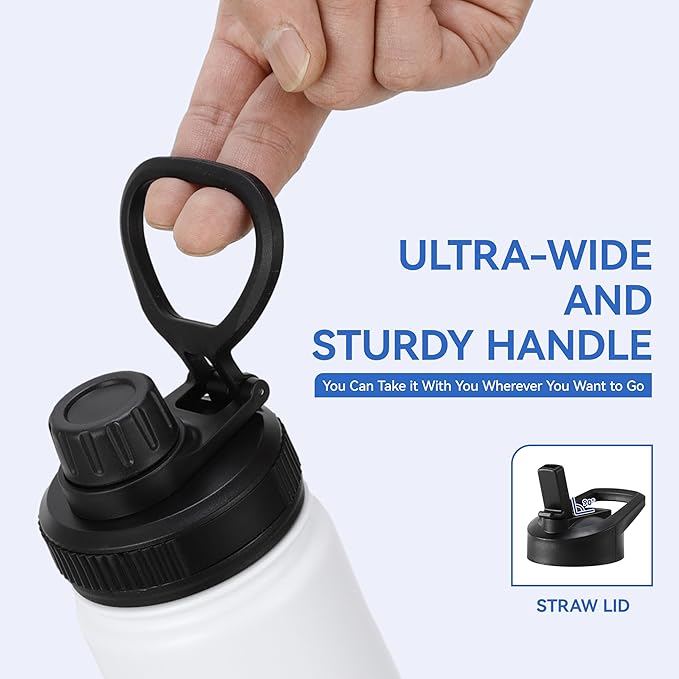 DOMICARE 16 oz Kids Water Bottle for School Stainless Steel Double Wall Vacuum Insulated Water Bottle with Straw lids & Spout Lid, Leakproof BPA Free (White,4)