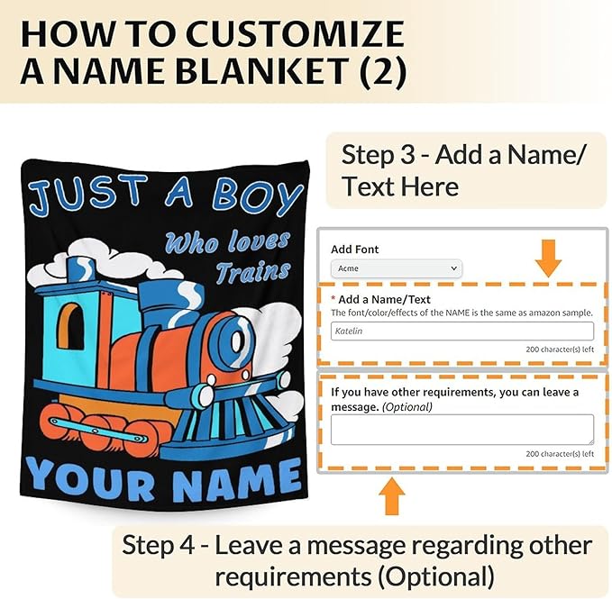 Personalized Train Blanket for Adults - Soft Comfort Blankets with Name - 60"x80" Inches for Bed - Black Vintage Train Throw Gifts