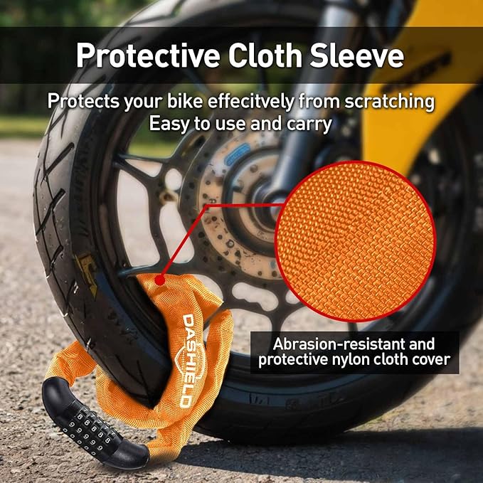 Bike Chain Lock Security 5 Digit Resettable Combination, 51.2 inches Heavy Duty Anti Theft Lock Chain for Bicycle, Motocycle, Scooter, Gate, Fence (Orange, 4.2ft)