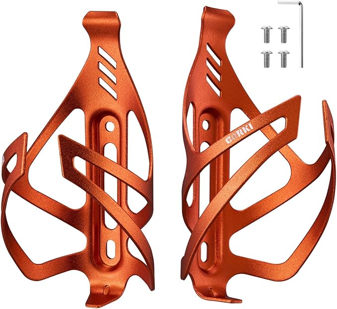 Corki Cycles Bike Water Bottle Holder Aluminum Alloy, Universal Bike Water Bottle Cage for Road, Mountain and Gravel Bikes -2 Pack - Orange