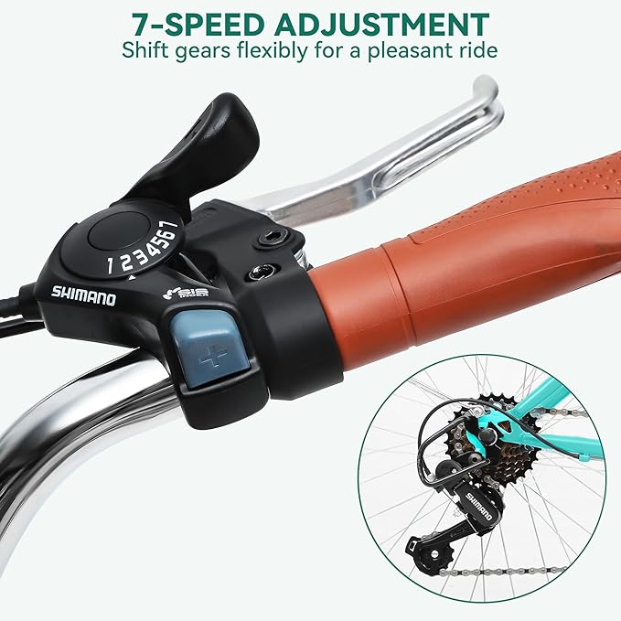 YITAHOME 24 & 26 Inch Beach Cruiser Bike, 7 Speed & Single Speed Commute Bike, Step-Through Bicycle for Adult Women & Men, Steel Frame Cruiser Bike with Full Front & Rear Fenders