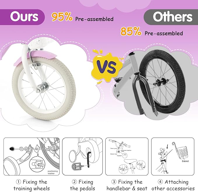 HONEY JOY Kids Bike, 12 14 16 18 20 Inch Toddler Bikes w/Training Wheels, Handbrake & Coaster Brake, Fully Enclosed Chain, Adjustable Handlebar & Seat, Kids Bicycle w/Basket, Girls Boys Bike 3-8