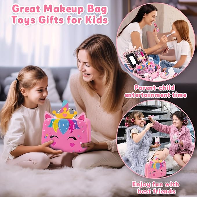 Kids Makeup Kit for Girl - Princess Toys Real Washable Make Up Set with Unicorn Bag - Play Makeup Beauty Cosmetic Toys for Ages 3 4 5 6 7 8 9 10 11 12 Year Old Toddler Kids Christmas Birthday Gifts