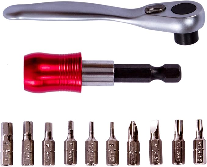 YBEKI Bike Repair Tool Kit Set - Bicycle Multi-Tool Kit with Ratchet Reversible Tool & 10 Tool bits, Bone Wrench, Bike Portable Tool Bag. 6 Month Warranty (Ratchet Tool + tire Tool)