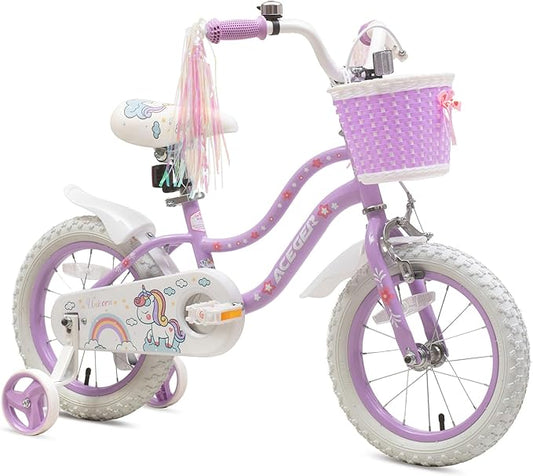 Princess Style Girls Bike with Basket for 2-13 Years Old Kids and Toddlers, 12 14 16 18 Inch Bicycle for Children with Training Wheels and Streamers, 20 Inch with Kickstand, Multiple Colors