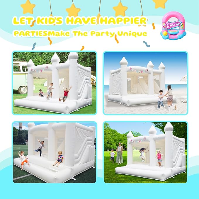 13FTx13FT 100% PVC White Inflatable Bounce House Wedding, Birthday Bounce House A Large Castle Themed Kids Trampoline and an Inflatable Bounce Party(Including Blower)