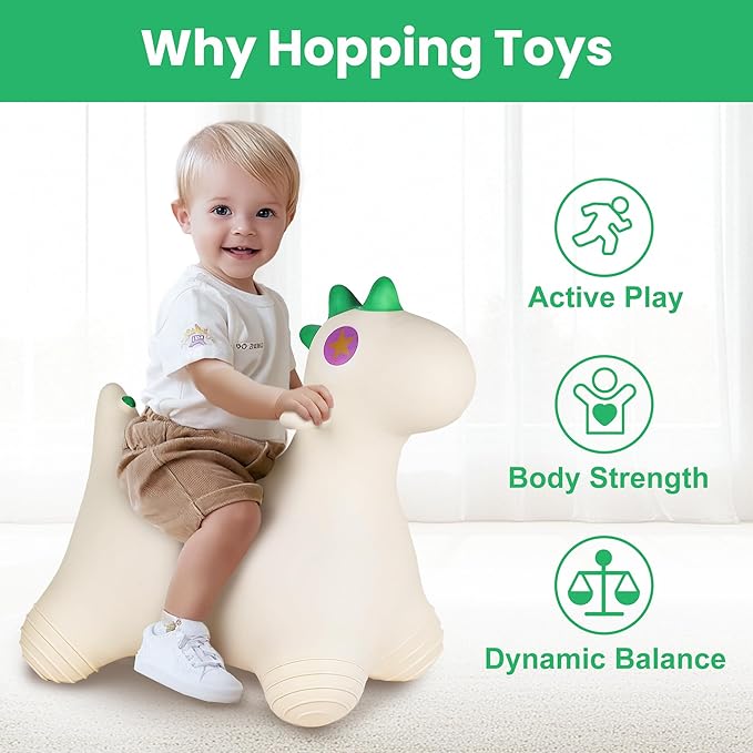 Bouncy Pals Dinosaur Hopping Horse, Toddler Boys Inflatable Bouncing Animal, Dino Hopper Toy, Baby Indoor Ride on Bouncer, Kids Outdoor Jump Toy, First Birthday Gifts for 18 24 Months 2 3 4 Year Old