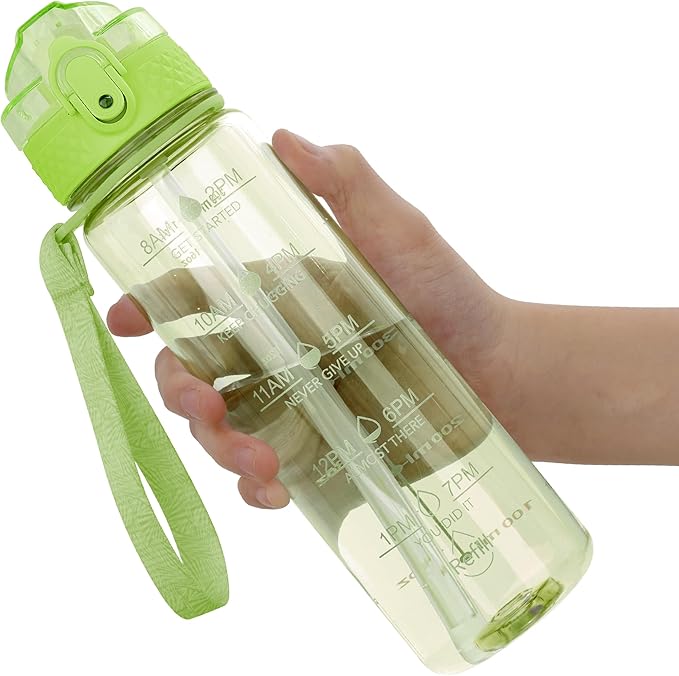 OLDLEY 17oz Kids Motivational Water Bottle, Leak-Proof Tritan BPA-Free, Reusable for School Girls & Boys, Silicone Straw, Parrott Green