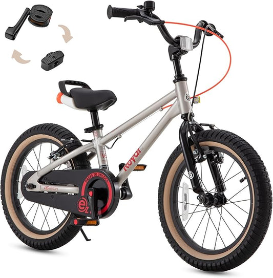 RoyalBaby EZ Kids Bike, Lightweight Aluminum 2-in-1 Balance to Pedal Bike for Beginners Easy Learn Biking, Boys Girls