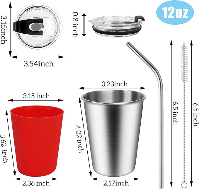 ShineMe Stainless Steel Kids Cups, 5pack with Spill Proof Lids, Straws & Silicone Sleeves, 12oz, BPA Free, Insulated, for Cold & Hot Drinks