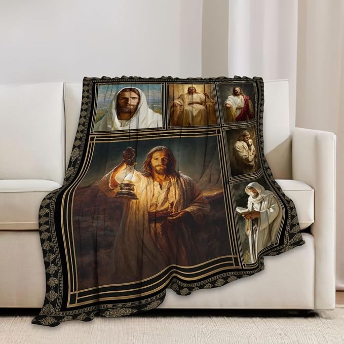 Christian Jesus Blanket Religious Catholic Jesus Throw Blankets Gifts for Girls Boys Kids Soft Cozy Fleece Plush for Couch Sofa Bed 80"x60"