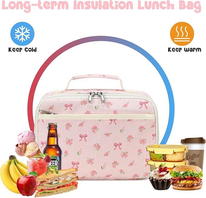 Bluboon Kids Girls Lunch Bag Insulated Lunch Box for school Corduroy Lunch Cooler Organizer School Kids Lunch Tote