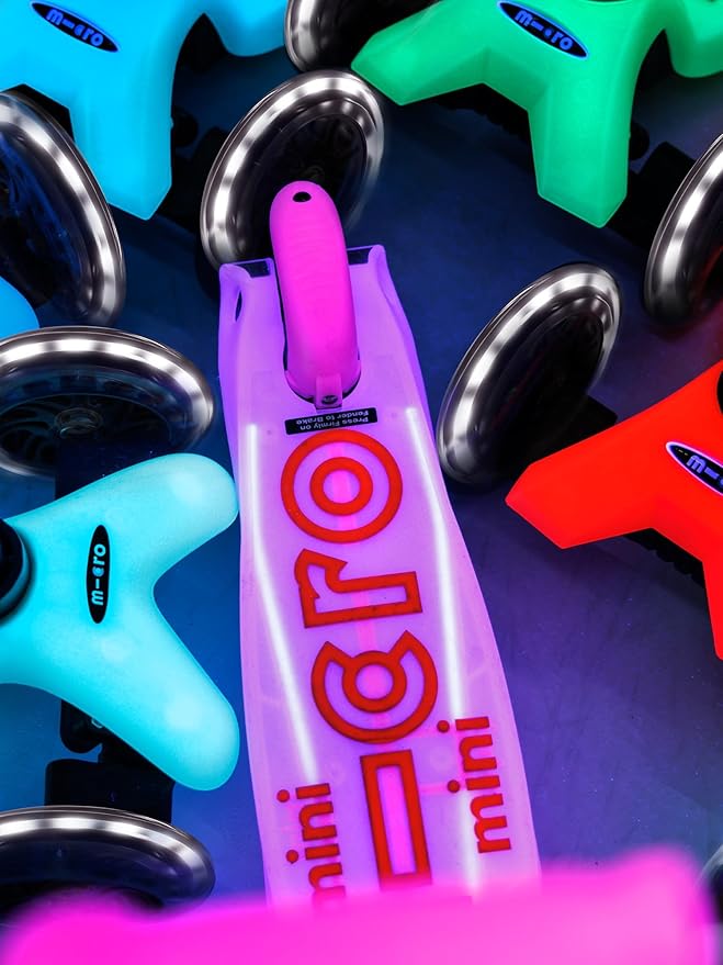 Micro Kickboard | Mini Deluxe Glow Plus LED Scooter | Adjustable Handlebar | Lean-to-Steer | Lightweight | Three-Wheeled | Kids Ages 2-5 yrs