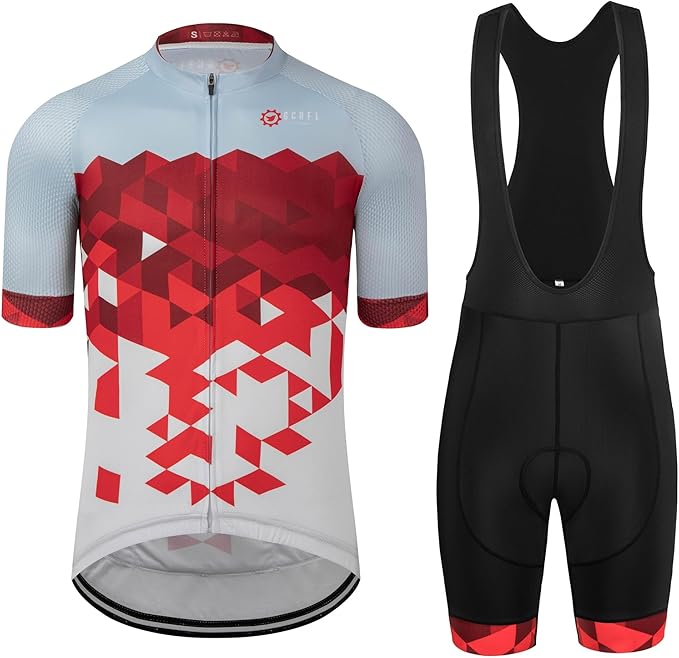GCRFL Men's Cycling Jersey Set Road Bike Shorts Sleeves Jersey Zipper Pokcet Bib Shorts with Padded, Cycling Clothing kit Men