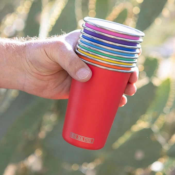 Rainbow Cups 16 oz Pint Cups, Stackable Tumblerrs, Eco Friendly Premium Metal Drinking Glasses
