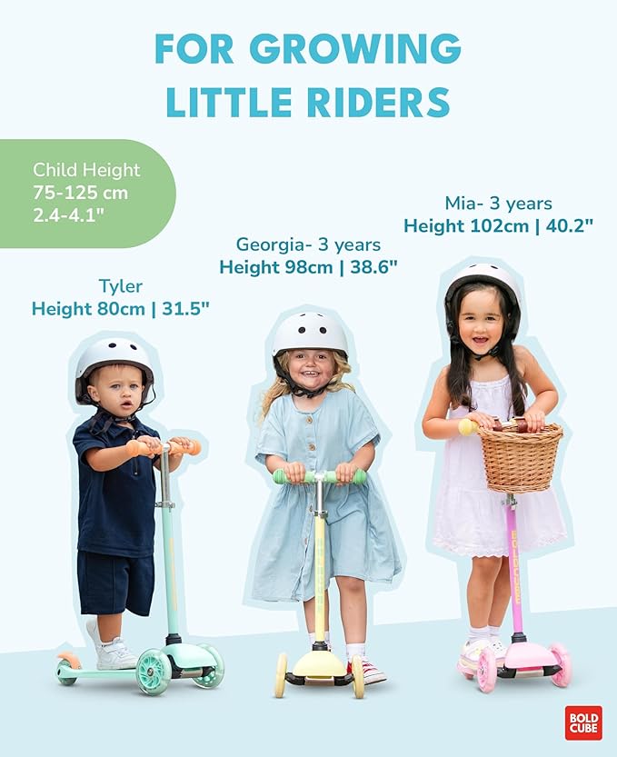 Teeny | 3 Wheel Mint Scooter for Kids & Toddlers Ages 3-6 Years | Flashing Wheels | Height Adjustable 53 to 70 cm | My First Scooter