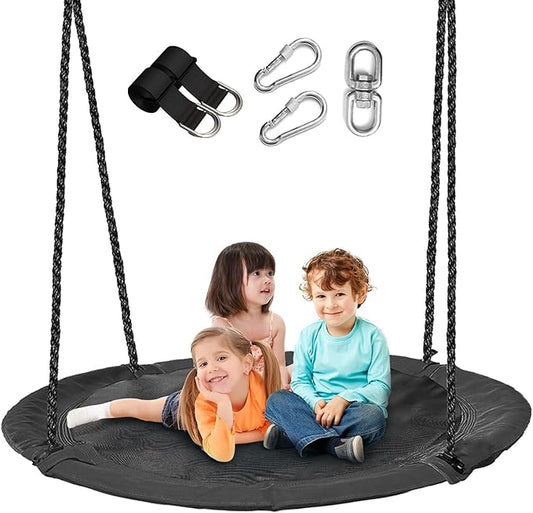 43 inch Saucer Tree Swing for Kids,Flying Round Swing Heavy Duty, Waterproof and All-Weather Resistant Textilene,Swivel,Adjustable Strong Ropes,Easy to Install,Outdoor Playground Backyard