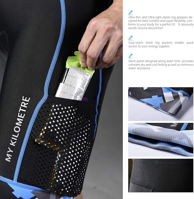 MY KILOMETRE Mens Triathlon Shorts with Adjustable Drawstring Easy Reach Leg Pockets Chamois for Long-Distance Tri Race
