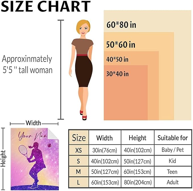 Personalized Girls Blanket Gifts- Tennis Throw Blanket for Women Kids Teens- 60x80 Inches Pink Soft Fuzzy Sport Blankets for Couch Sofa Bed- Custom Tennis Lovers Gifts