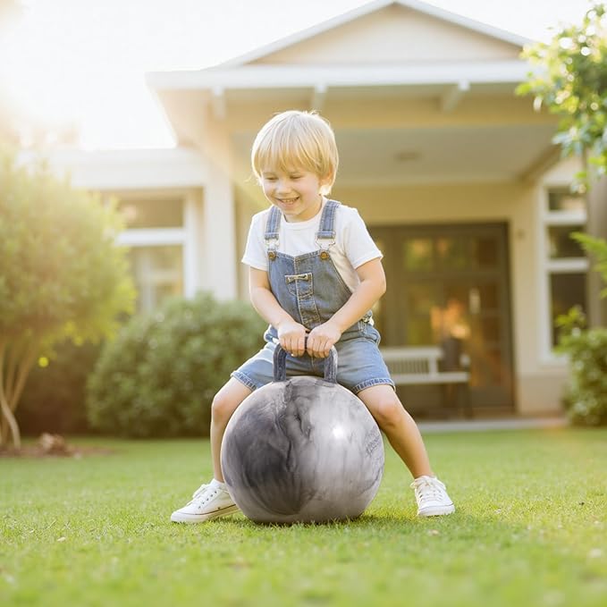 EVERICH TOY Hopper Ball for Kids 4-8, 18In Hoppity Hop Ball, Grey Clouds Sit On Bouncy Balls with Handle, Indoor Outdoor Jumping Hopping Toys for Boys & Girls Gifts with Pump