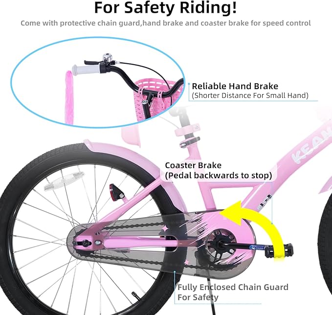 KEANO Zinnia 14 16 20 Inch Kids Bike for Girls Ages 3-10 Years, Girls' Bikes with Training Wheels, Streamers, Basket and Doll Seat, Children Bicycles