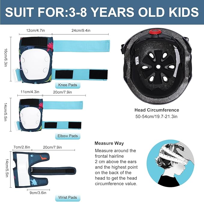 Adjustable Toddler Helmet, Kids Bike Helmets for Boys Girls 3-5/4-6/5-8 Years, Protective Gear Set for Bicycling/Skateboarding/Rollerblading/Scootering