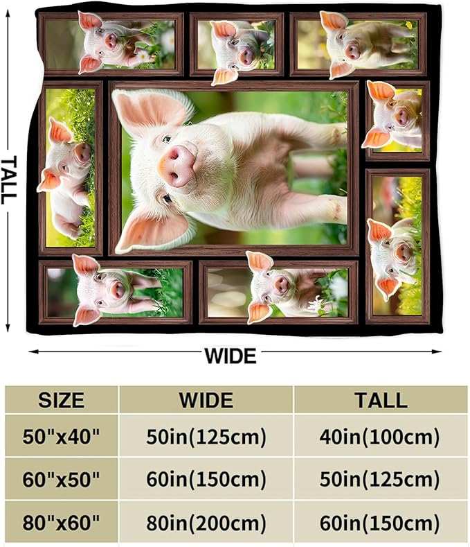 Pig Blanket Pig Gifts for Lovers Throw Blanket Stuff Cozy Plush Fleece Flannel Animal Blankets for Girls Boys Women Men 60"X50"