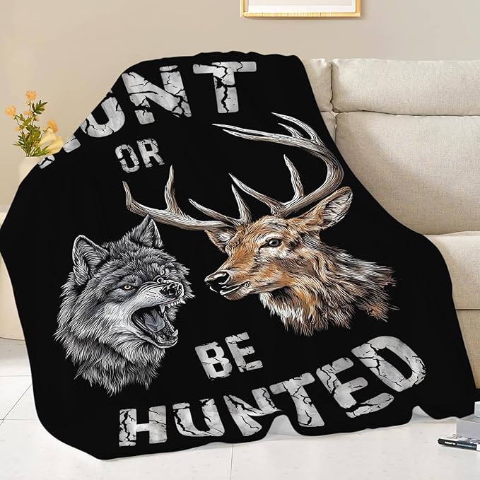 Hunting Blanket Gifts for Men Dad Wolf Deer Throw Blankets Cozy Plush Fleece Hunters Decor Flannel Fuzzy for Couch Chair Bed 80"X60"
