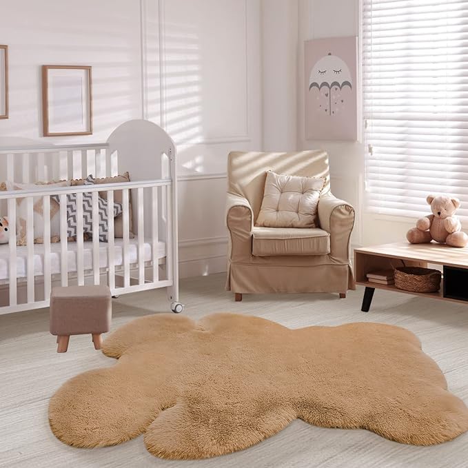 4x5.3 ft Bear Shaggy Large Rug, Soft Fluffy Faux Sheepskin Fur Rug Fuzzy Shag Area Rug Cute Plush Carpet for Nursery Kids Girls Bedroom Room Aesthetic Living Room Floor Home Decor, Brown