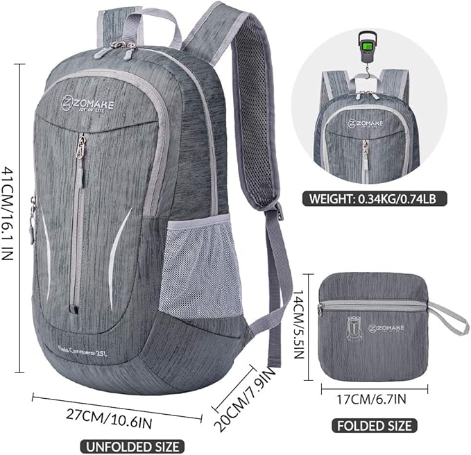 ZOMAKE 25L Ultra Lightweight Packable Backpack, Foldable Hiking Backpacks Water Resistant Small Folding Daypack for Travel(Black)