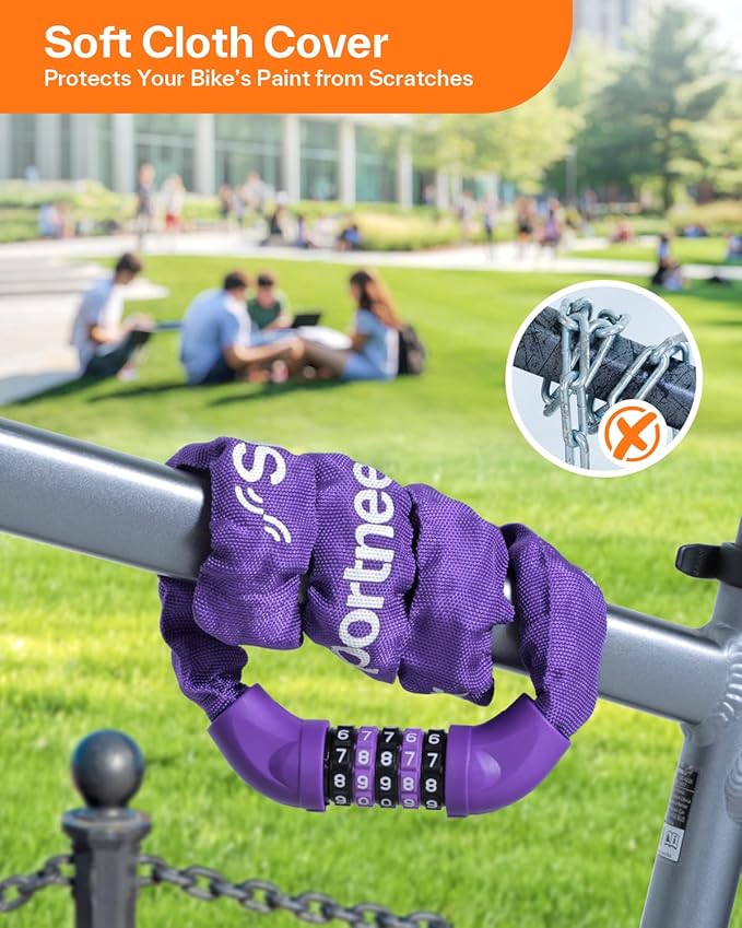 Sportneer Bike Lock: 5 Digit Combination High Security Anti Theft Bike Chain Lock - 3.2/3.6/4ft Heavy Duty Keyless Bicycle Lock for Bike, Motorcycle, Scooter, Door & Gate - 4/6mm Thick, Easy to Use