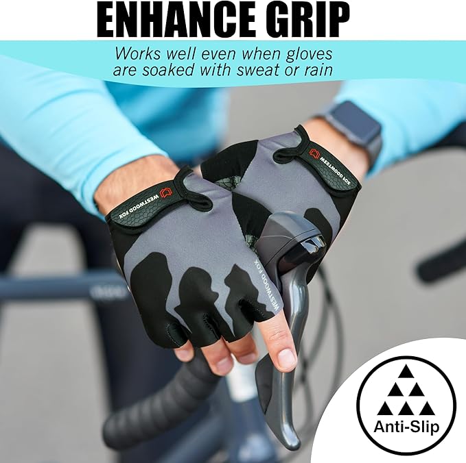 Cycling Gloves Half Finger Unisex Padded Grips Palm Bicycle Summer MTB Bike Gloves for Men Women Non-Slip Fingerless Short Mountain Bike Sports Hiking Climbing Gym