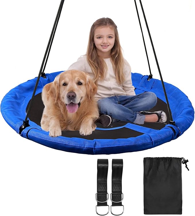 RedSwing 43" Flying Saucer Swing for Kids Outdoor, Large Round Tire Swings for Trees and Swingset, Strong Heavy Duty for Outside Playground, 500LBS Weight Capacity, Blue
