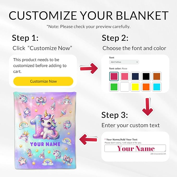 Personalized Birthday Blanket for Girls, 30 x 40 Inches Unicorn Throw - Soft Warm Throws Gifts for Birthday Decorations - Cute Unicorn Blanket for Sofa Couch