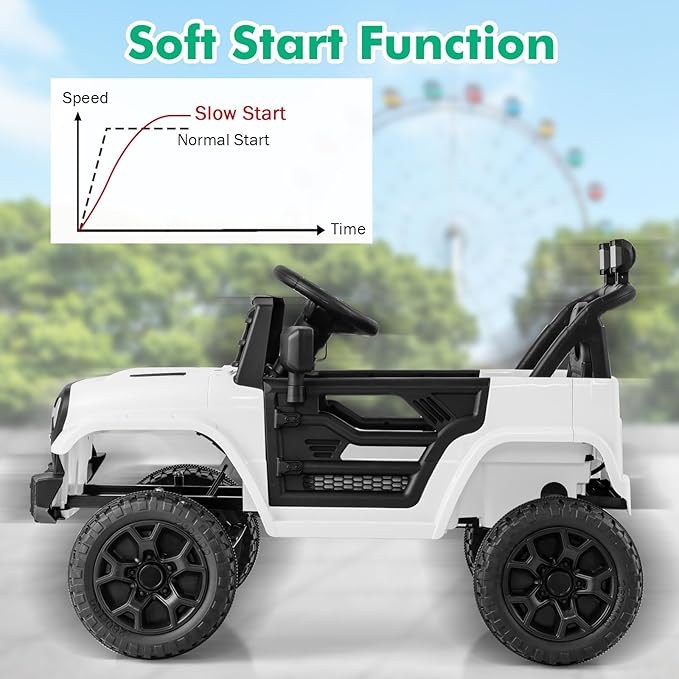 Costzon Kids Ride On Truck, 12V Battery Powered Electric Vehicles w/Remote Control, Spring Suspensions, 3 Speeds, Music, Lights, Wireless Connection, Ride on Car for Boys & Girls 3+ (White)