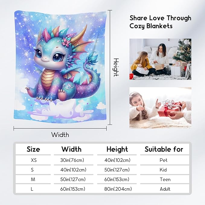 Toddler Blanket, Dragon Blanket Gifts for Girls, Kids Fleece Throw Soft Comfy Throws for Sofa Bed, 60"x80"