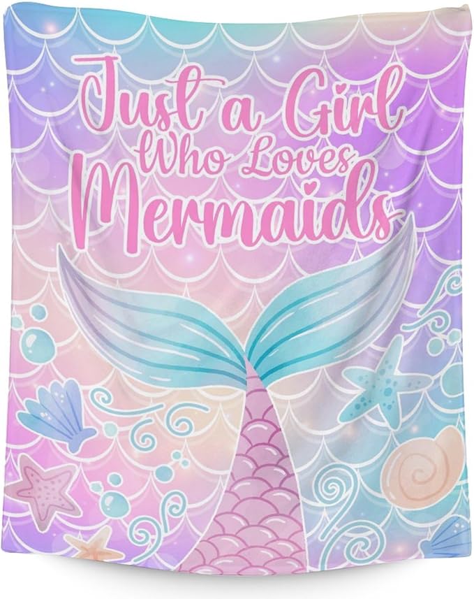 Mermaid Tail Blanket - Soft, Fuzzy & Warm - 50"x60" Throw Size Blanket for Bed, Couch, Sofa - Colorful Cute Throw Gifts for Girls