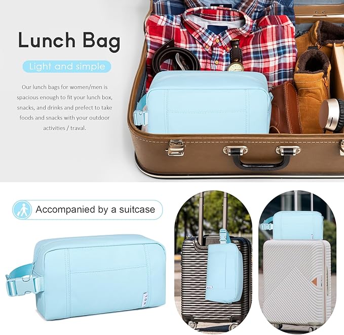 NOL Natural Organic Lifestyle Freezable Snack Bag, Leakproof Cooler Lunch Bag, Reusable, Zip Closure with Buckle Handle Nylon Waterproof Snack Box for Work Travel-Light blue