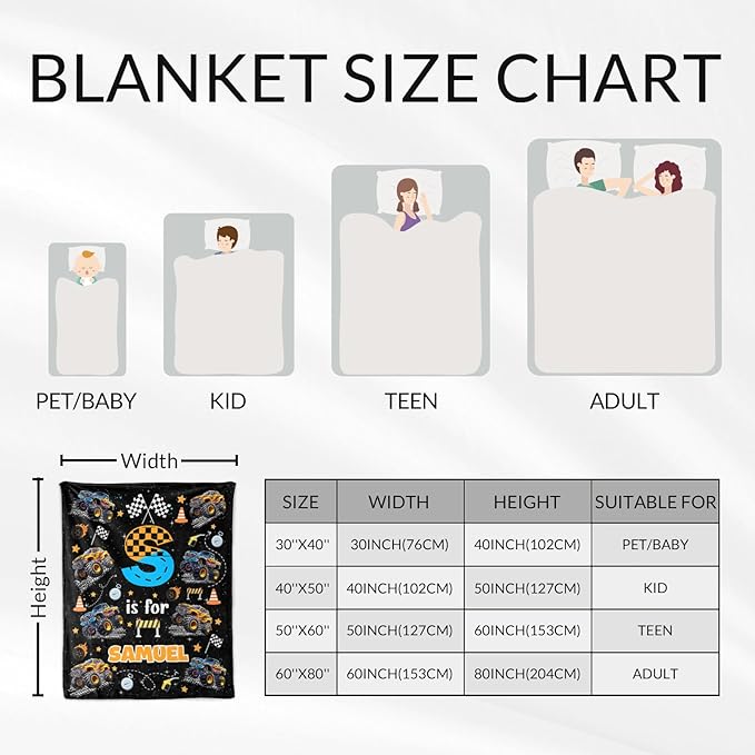 Personalized Kids 6-8 Gifts Blanket Truck Blankets for Boys - Warm Plush Lightweight Toddler Throws for Sofa, Couch, Lap