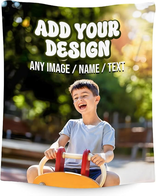 Custom Blanket with Picture Text Name - Personalized Photos Blankets Gift - 4 Sizes Soft Throws for Boys Teens Adults