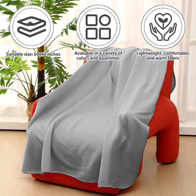 Newwiee 24 Pcs Fleece Throw Blankets Bulk Outdoor Wedding Guest Gifts Soft Lightweight Sleepover Lap Blankets Pet Home Sofa Couch Office Donation Homeless, 50 x 60 Inch (White/Gray)