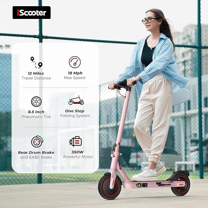 iScooter Electric Scooter for Adults, 23/18/12 Miles Long Range,22/19/18 Mph Top Speed, Commuting Electric Scooter with Cruise Control, Double Braking Systems Escooter for Adults and Teens